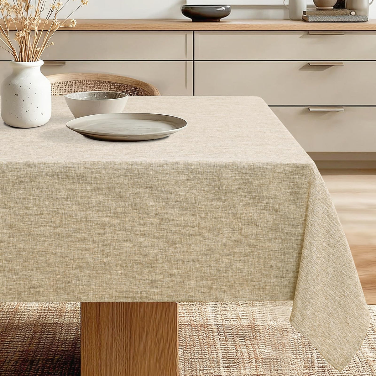 JIUZHEN 54 x 80 Inch Faux Linen Rectangle Tablecloth - Wrinkle and Stain Resistant Washable Table Cloth for Kitchen Dining Room Holiday Table Cover for Party Dinner Outdoor Picnic, Beige 🍁 All In One Marketplace Canada