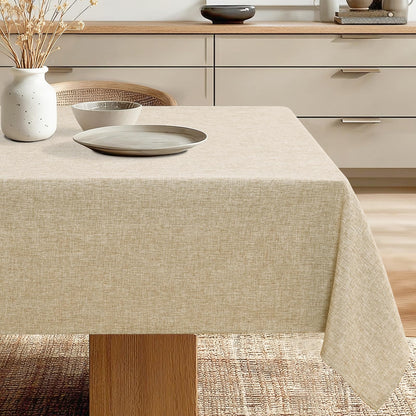 JIUZHEN 54 x 80 Inch Faux Linen Rectangle Tablecloth - Wrinkle and Stain Resistant Washable Table Cloth for Kitchen Dining Room Holiday Table Cover for Party Dinner Outdoor Picnic, Beige 🍁 All In One Marketplace Canada
