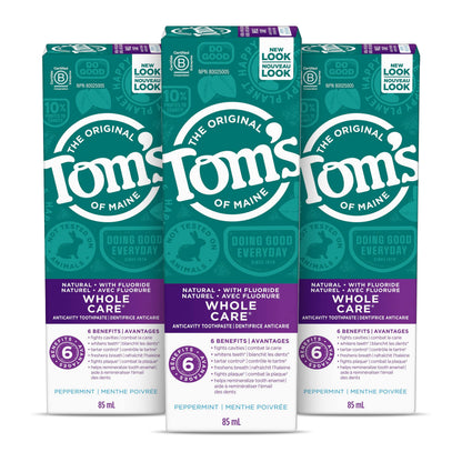 Tom's of Maine Whole Care Fluoride Natural Toothpaste, Peppermint, 85 mL, Wholecare Fluoride, 3 pack , Amazon Exclusive 🍁 All In One Marketplace Canada