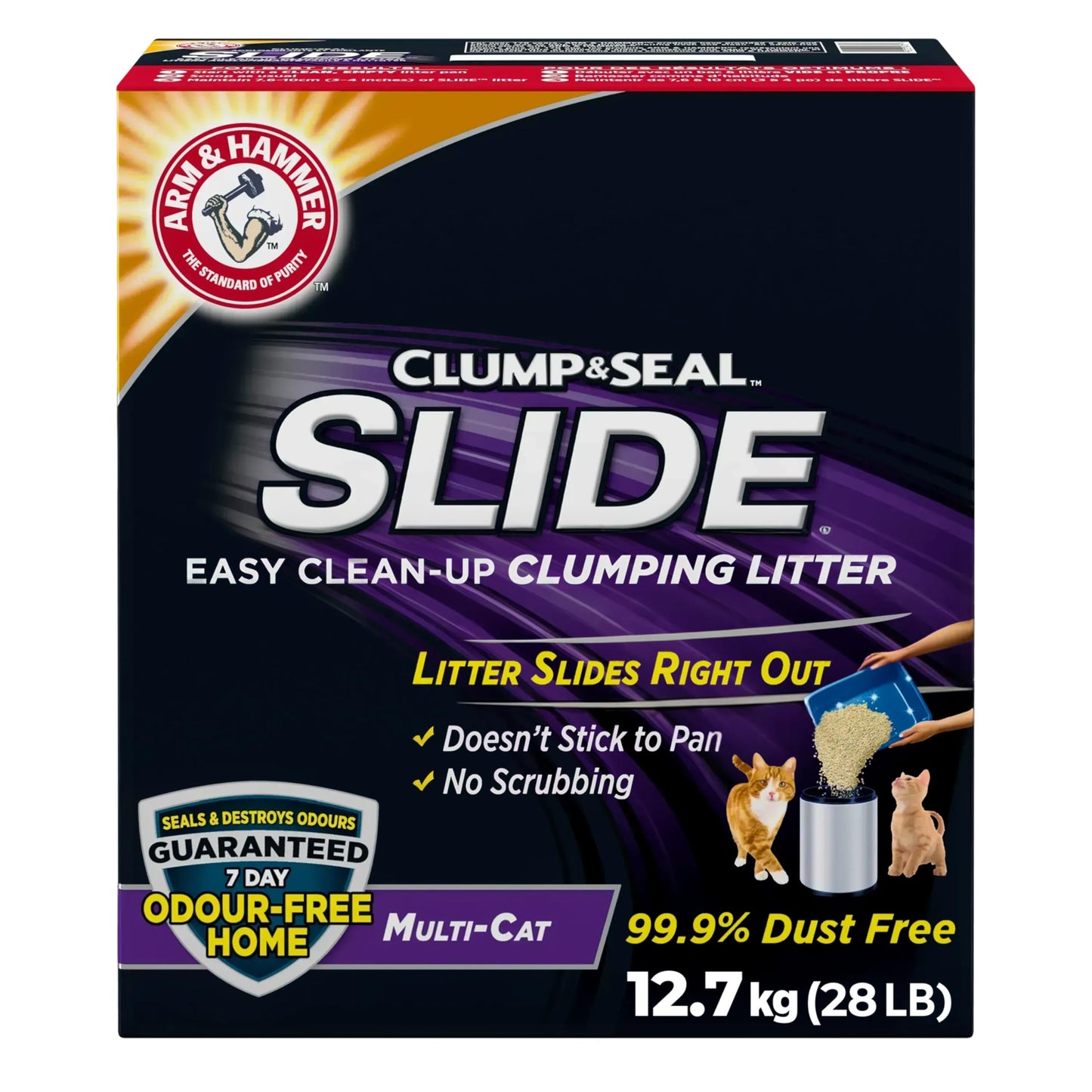Arm & Hammer Slide Clumping Cat Litter, Multi-Cat Clay, Effortless Clean, 7-Day Odour Control, Dust-Free, Low-Tracking, Rock-Hard Clumps, Baking Soda Power, 12.7 kg