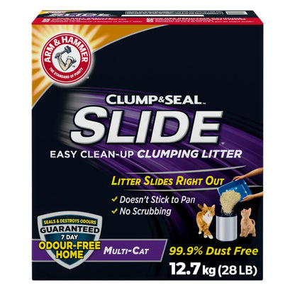 Arm & Hammer Slide Clumping Cat Litter, Multi-Cat Clay, Effortless Clean, 7-Day Odour Control, Dust-Free, Low-Tracking, Rock-Hard Clumps, Baking Soda Power, 12.7 kg