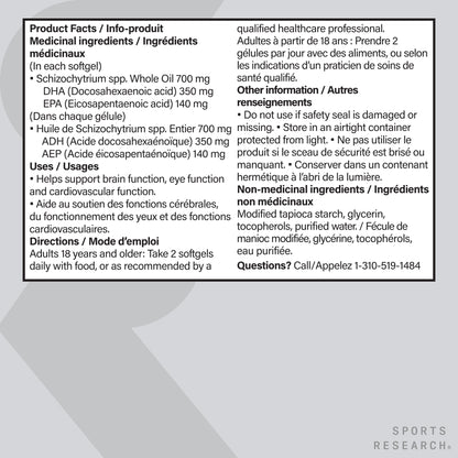 Sports Research Vegan Omega-3 Fish Oil Alternative from Algae Oil - Highest Levels of DHA & EPA Fatty Acids | Non-GMO Verified & Vegan Certified - 60 Veggie Softgels (Carrageenan Free) - Available at All In One Marketplace Canada