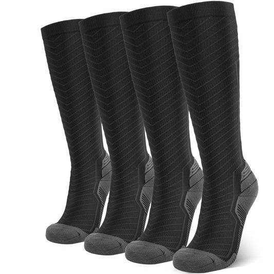 SONORAN 2 Pairs Compression Socks Women & Men 20-30 mmHg Compression Stockings Bas de Compression Femme Homme Knee High Support for Running, Travel, Athletic L/XL (Black Gray)