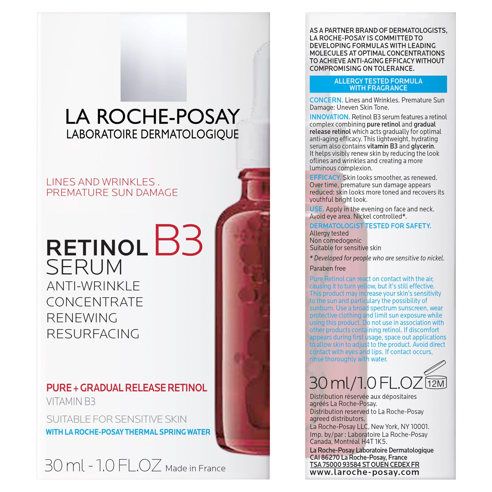 La Roche Posay Retinol B3 Serum, Anti-Aging Face Serum with Niacinamide, Reduces the look of Fine Lines & Wrinkles, Suitable for Sensitive Skin, Recommended by Dermatologists,30ml - Available at All In One Marketplace Canada