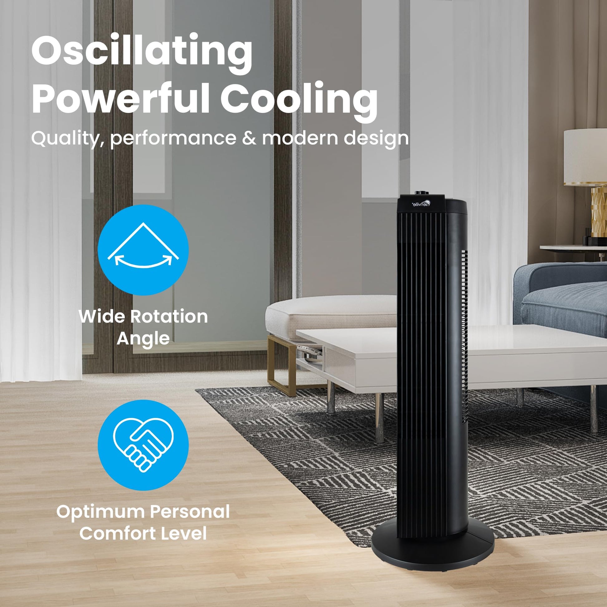 Senville 27" Standing Fan for Bedroom and Home with 60° Oscillation, 3 Speed, Compact Space-Saving Design, SENFZ10-19M - Available at All In One Marketplace Canada