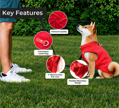 JACKO & CO Dog Fleece Vest Sweater with Leash Ring - Red L (Dogs 10-16 lbs) 🍁 All In One Marketplace Canada