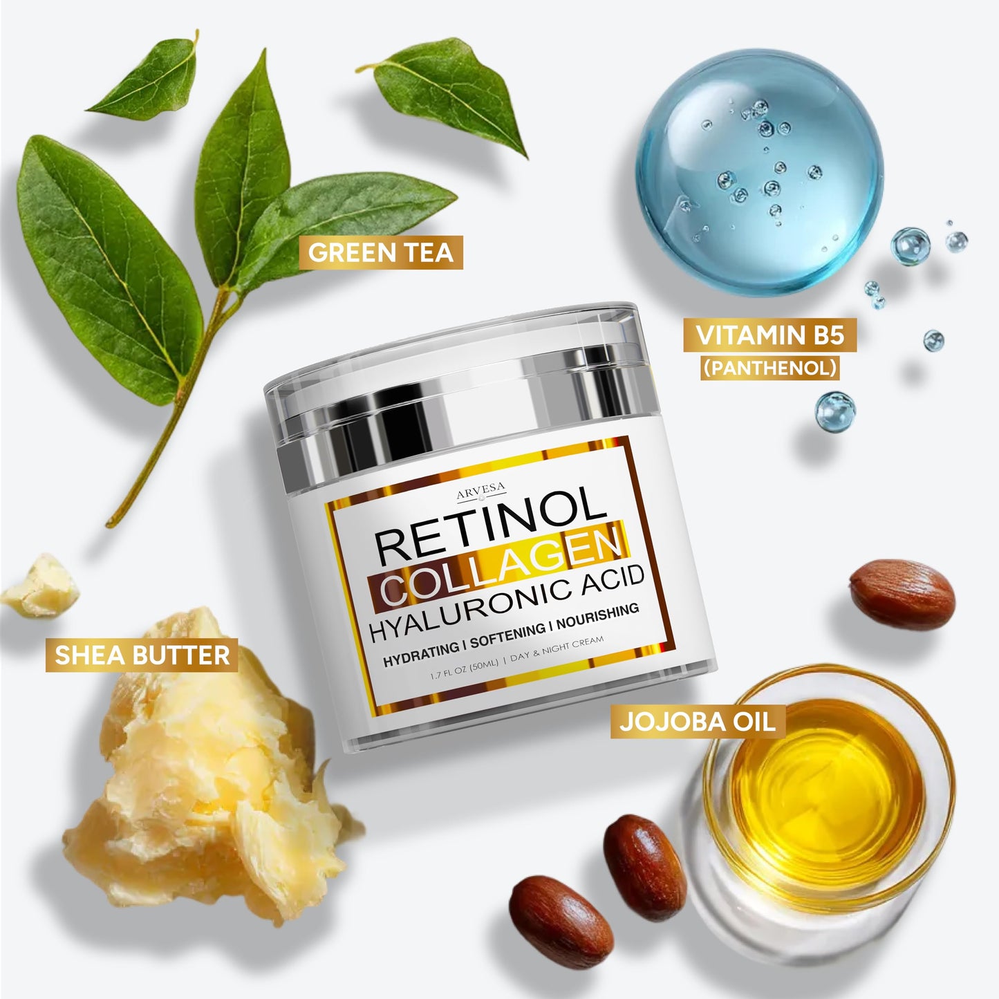 Retinol Cream for Face - Face Moisturizer with Hyaluronic Acid, Collagen - Lightweight Day and Night for Women and Men - Facial Cream, Neck & Décolleté - Non-Comedogenic, 50 ML - Available at All In One Marketplace Canada