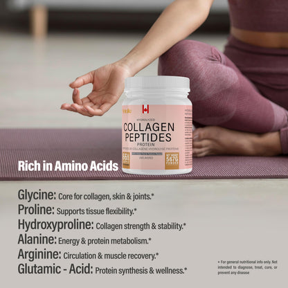 Hydrolyzed Collagen Peptides Powder (Type 1 & 3) 567g (66 Servings) – Grass-Fed Bovine, Unflavored, Made in Canada, Supports Skin, Joints, Hair & Nails - Available at All In One Marketplace Canada
