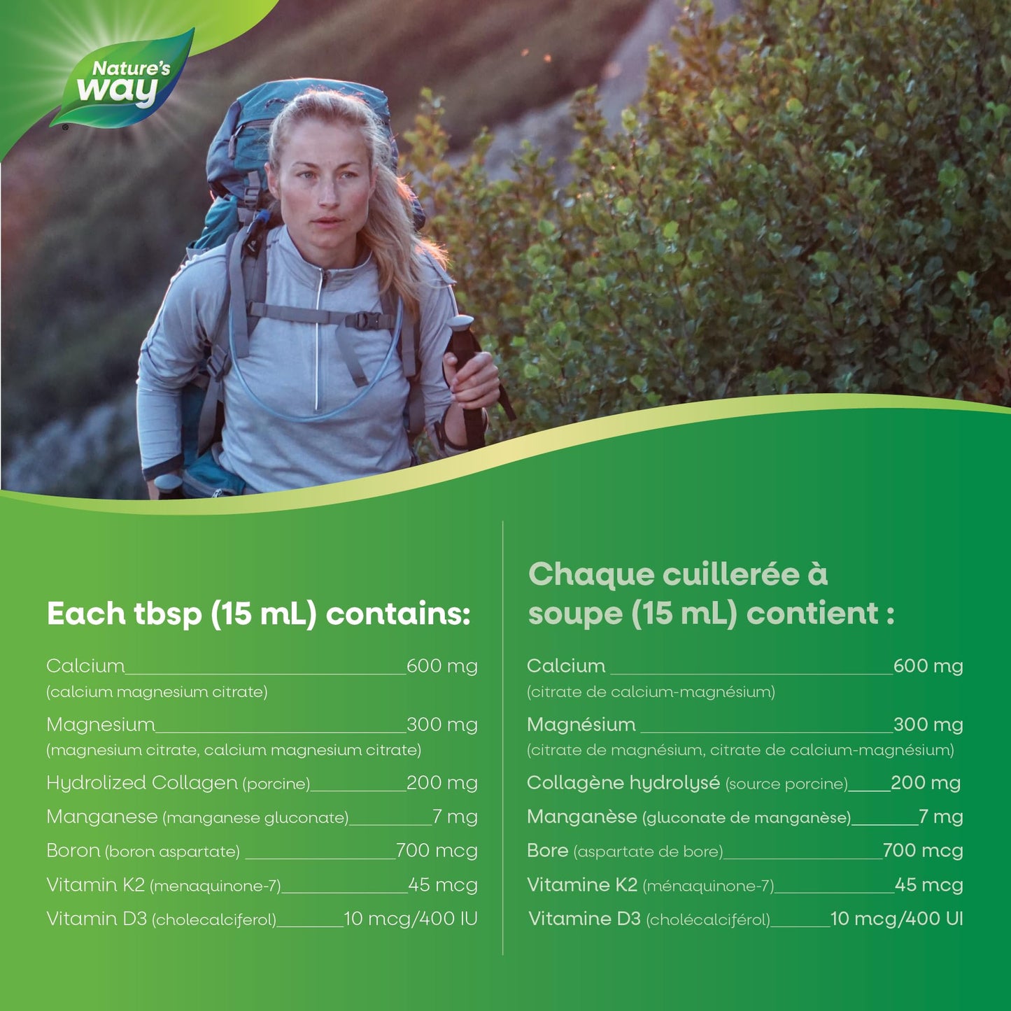 Nature's Way Calcium and Magnesium Citrate 2:1 - Liquid Supplement with Vitamin D3, Vitamin K2 and Collagen – Helps Support the Maintenance of Bones and Teeth – Orange Flavour, 500 mL Nature's Way