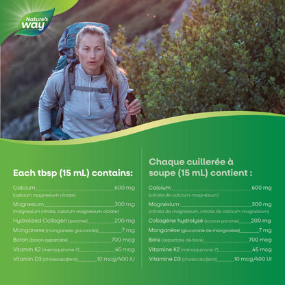 Nature's Way Calcium and Magnesium Citrate 2:1 - Liquid Supplement with Vitamin D3, Vitamin K2 and Collagen – Helps Support the Maintenance of Bones and Teeth – Orange Flavour, 500 mL Nature's Way