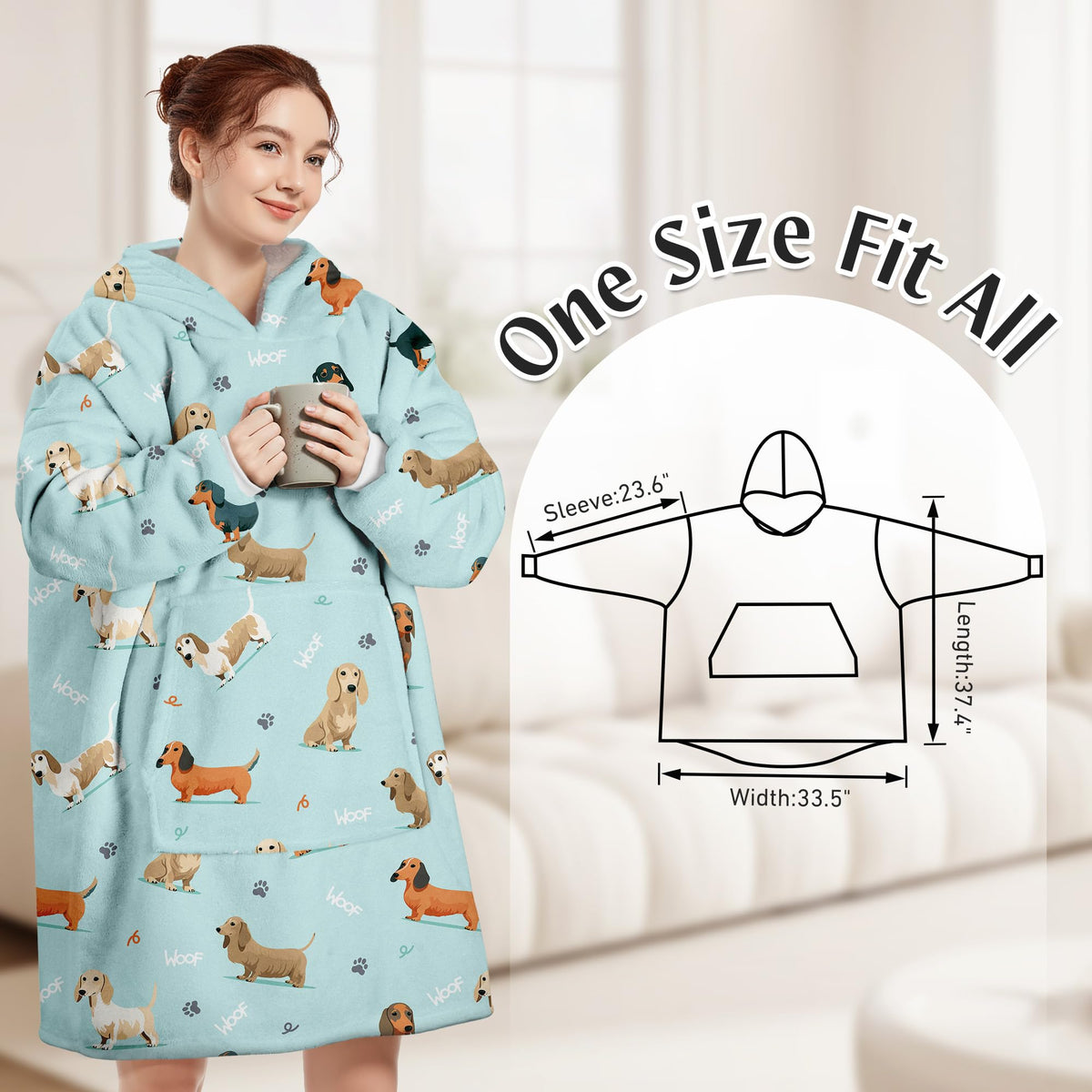 Queenshin Oversized Wearable Blanket Fluffy Hoodie for Women Men Dachshund 🍁 All In One Marketplace Canada