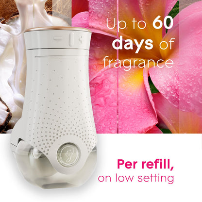 Glade PlugIns Air Freshener Refill Oil Kit, Long Lasting Scented Plug In with Essential Oils for Home, Bathroom & Kitchens, Exotic Tropical Blossoms, 2 Warmers + 6 Refills Glade