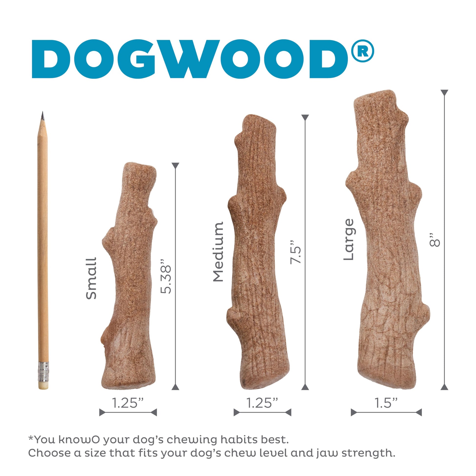 Outward Hound Dogwood Wood Durable Dog Chew Toys, Real Wood & Calming Hemp, 2-Pack, Medium Pupstages