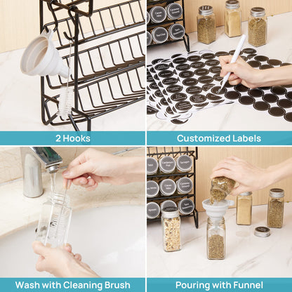 Vtopmart Spice Rack Organizer for Cabinet, 4 Tier Spice Organizer with 28 Empty Spice Jars and 432 Blank Labels, Seasoning Organization for Countertop, Cabinet, Kitchen, Pantry, Cupboard - Available at All In One Marketplace Canada