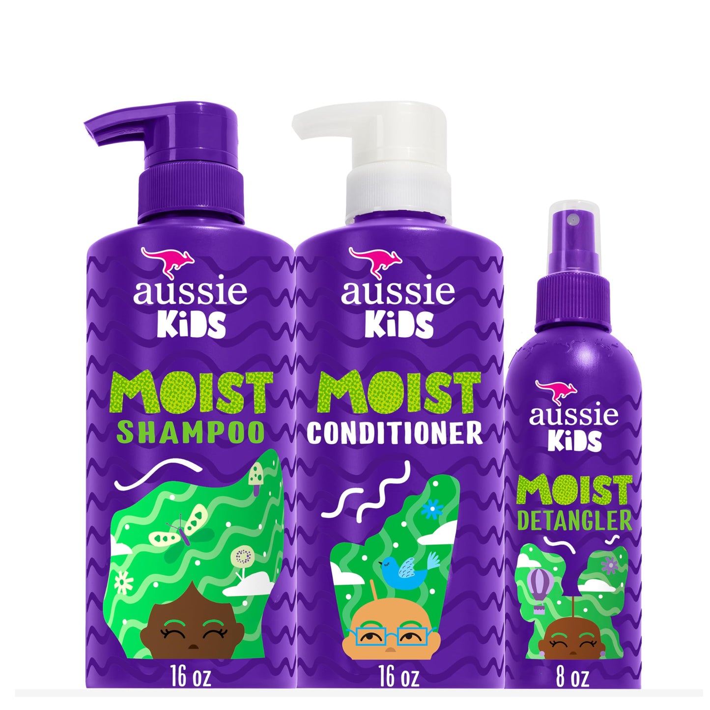 Aussie Kids Moist Detangler Pack for Kids, Shampoo & Conditioner, 475 mL each + Detangler Spray, 236 mL