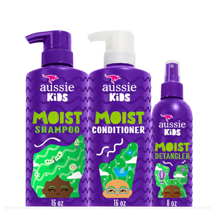 Aussie Kids Moist Detangler Pack for Kids, Shampoo & Conditioner, 475 mL each + Detangler Spray, 236 mL