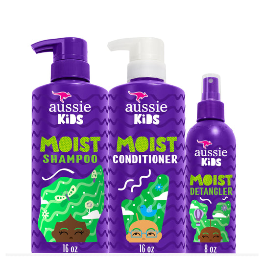 Aussie Kids Moist Detangler Pack for Kids, Shampoo & Conditioner, 475 mL each + Detangler Spray, 236 mL