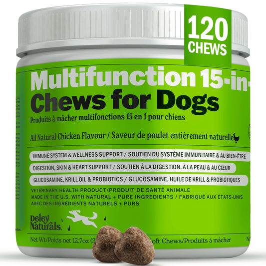 Deley Naturals Dog Multivitamins Chewable - 15 in 1 Dog Vitamins and Supplements for Immune System, Skin, Joint Support & Digestion - Multivitamin with MSM, Glucosamine & Chondroitin for All Ages - Available at All In One Marketplace Canada