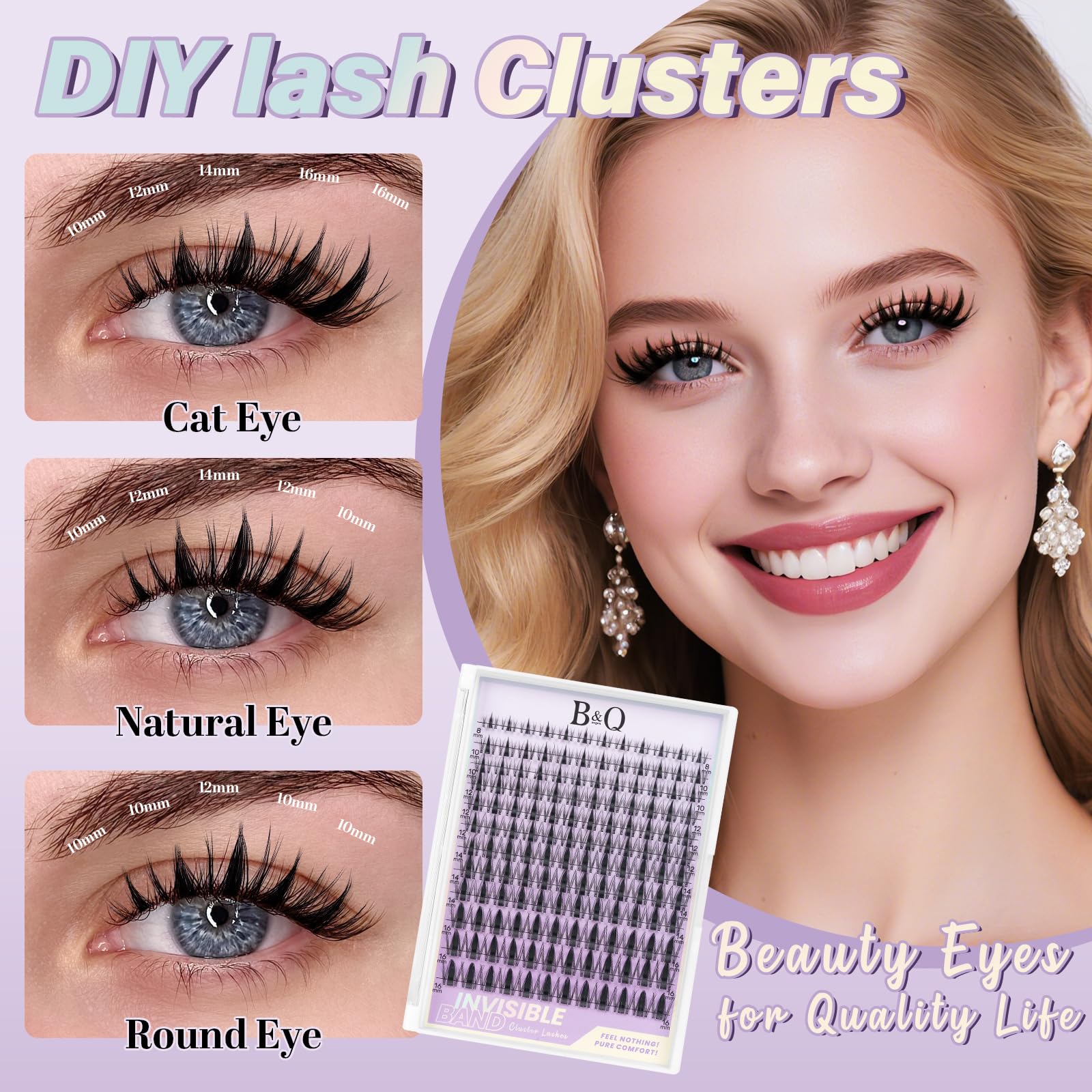 B&Q Fairy Lash Clusters Invisible Band 144PCS, Wispy Eyelash Clusters Manga False Eyelashes, C Curl Lash Cluster Natural Wet-Look Individual Lashes, Anime Cluster Eyelash Extensions with Spikes(Fairy) - Available at All In One Marketplace Canada