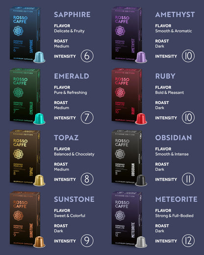 ROSSO CAFFÈ Espresso Coffee Capsules for Nespresso Original Machines - 80 Pod Variety Pack, 8 Distinct Blends, Medium to Dark Roast - Italian Made