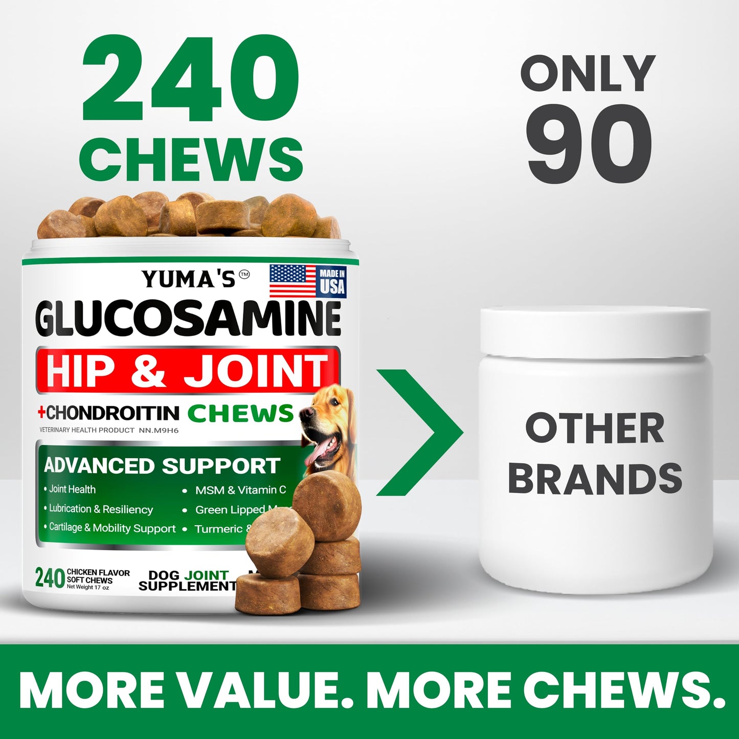 Glucosamine for Dogs - 240 Chews - Hip and Joint Supplement for Dogs with Chondroitin, MSM & Turmeric - Joint Pain Relief for Senior Dogs - All Breeds - Mobility Support - Value Pack - Made in USA - Available at All In One Marketplace Canada