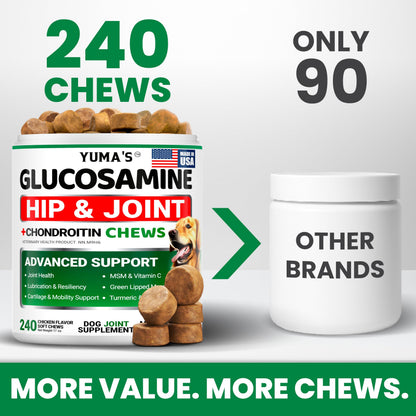 Glucosamine for Dogs - 240 Chews - Hip and Joint Supplement for Dogs with Chondroitin, MSM & Turmeric - Joint Pain Relief for Senior Dogs - All Breeds - Mobility Support - Value Pack - Made in USA - Available at All In One Marketplace Canada