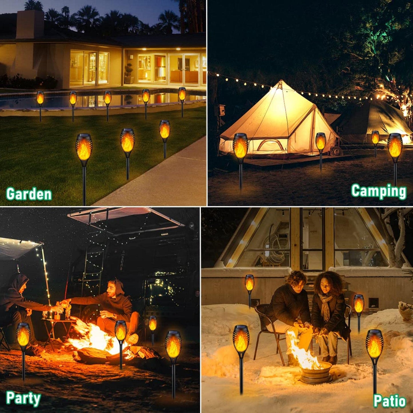 iBaycon 8 Pack Solar Torch Flame Lights Outdoor Landscape Pathway Lamp