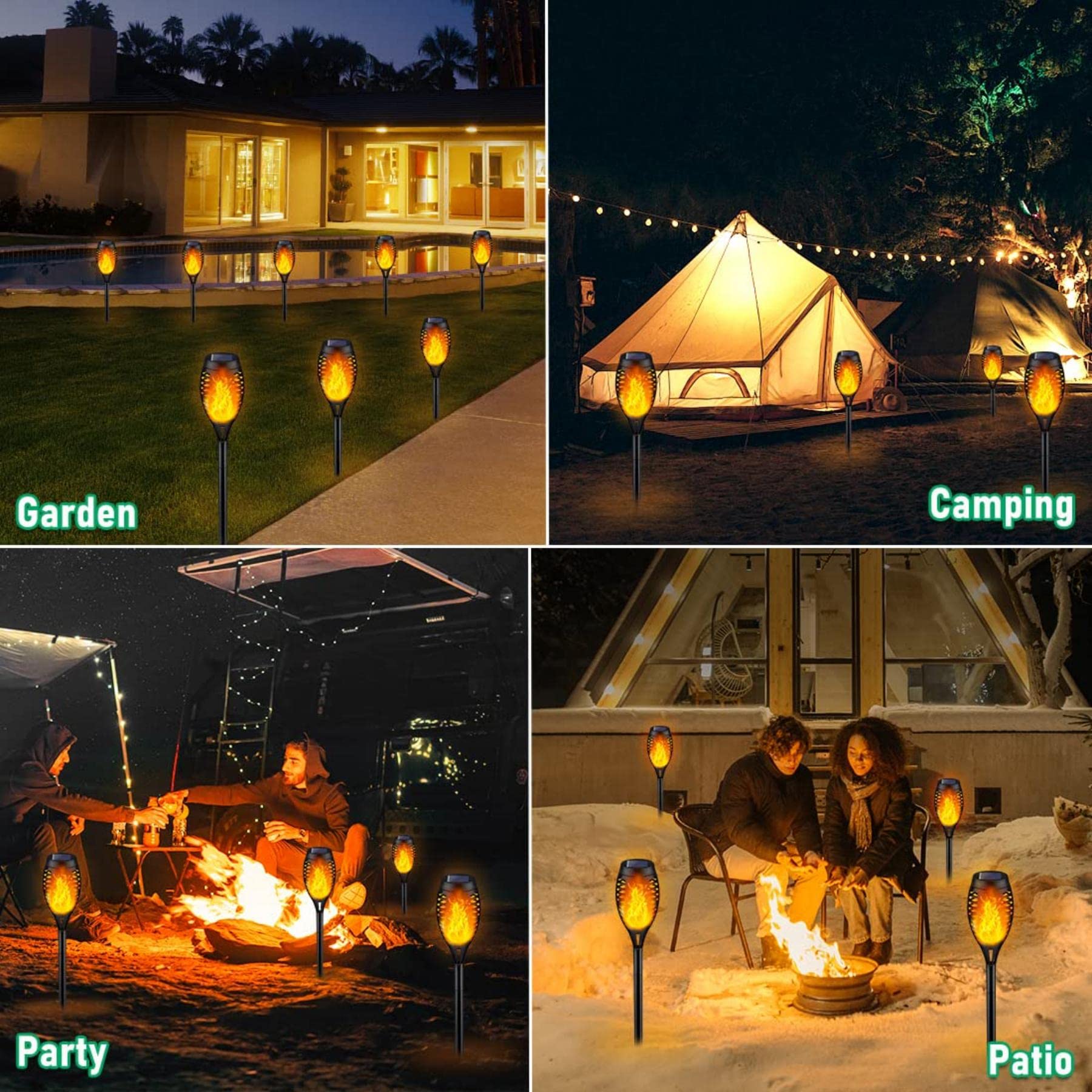 iBaycon 8 Pack Solar Torch Flame Lights Outdoor Landscape Pathway Lamp