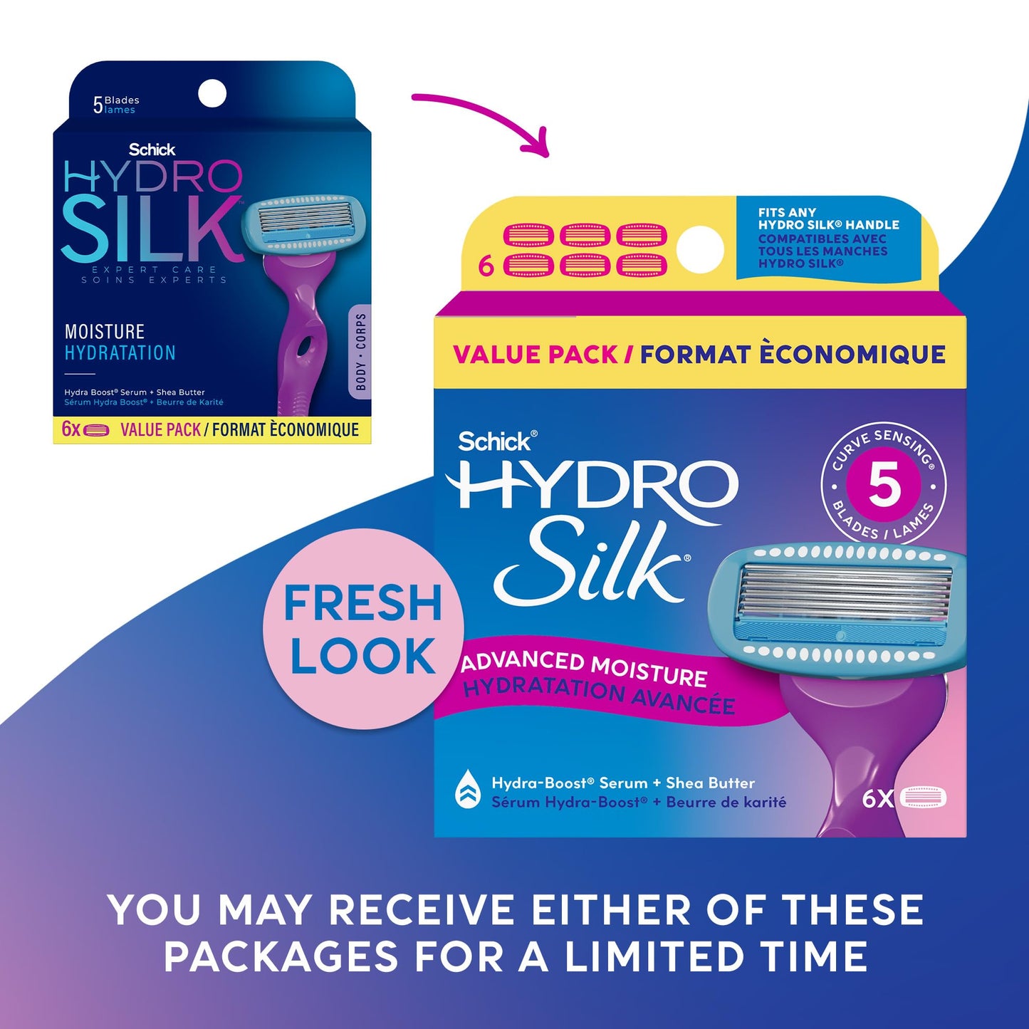 Schick Hydro Silk Moisture Hydration Razors for Women | Replacement Refills for any Hydro Silk Handles | 5-Blade Refill | 6 Count Razor Refills