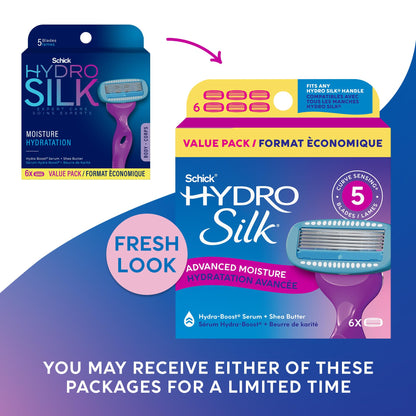 Schick Hydro Silk Moisture Hydration Razors for Women | Replacement Refills for any Hydro Silk Handles | 5-Blade Refill | 6 Count Razor Refills
