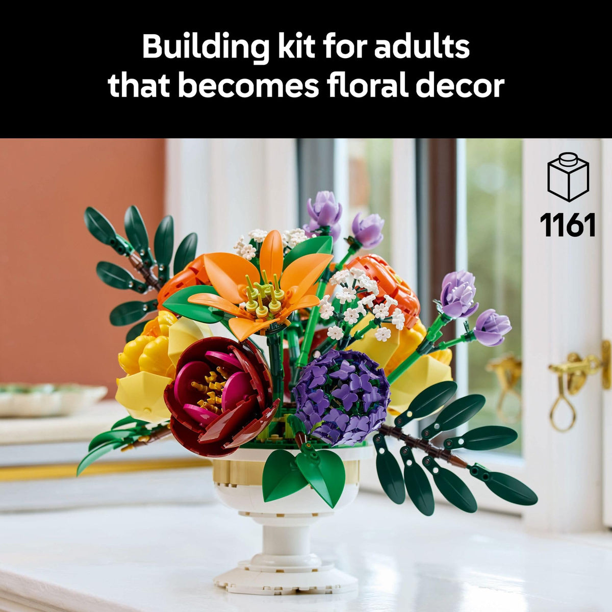 LEGO Botanicals Flower Arrangement Artificial Flowers Building Set - Wedding Decor for Table Display - Gift for Wedding, Bridesmaid - Unique Bouquet for Adults, Ages 18+ - 10345