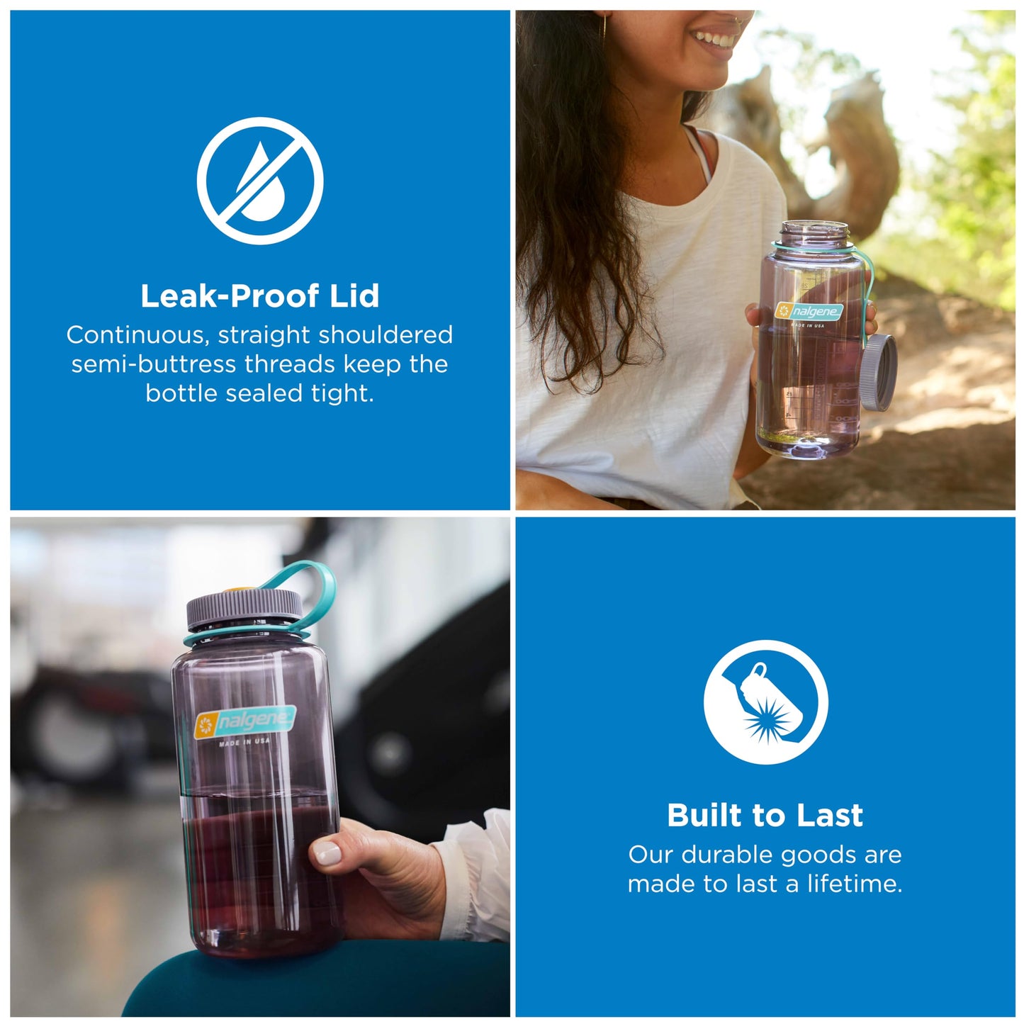 Nalgene Sustain Tritan BPA-Free Water Bottle Made with Material Derived from 50% Plastic Waste, 32 OZ, Wide Mouth, Aubergine