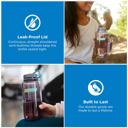 Nalgene Sustain Tritan BPA-Free Water Bottle Made with Material Derived from 50% Plastic Waste, 32 OZ, Wide Mouth, Aubergine
