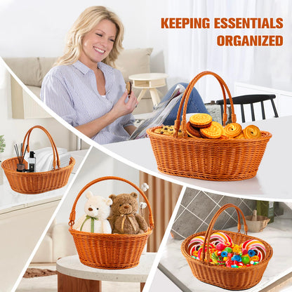 Boensi Wicker Basket with handle, 38x28x12cm Gift basket empty/Fruit Basket – Perfect for Kitchen Storage,Christmas Gift,Table Centerpieces, Serving Bread, Fruit & Vegetable 🍁 All In One Marketplace Canada