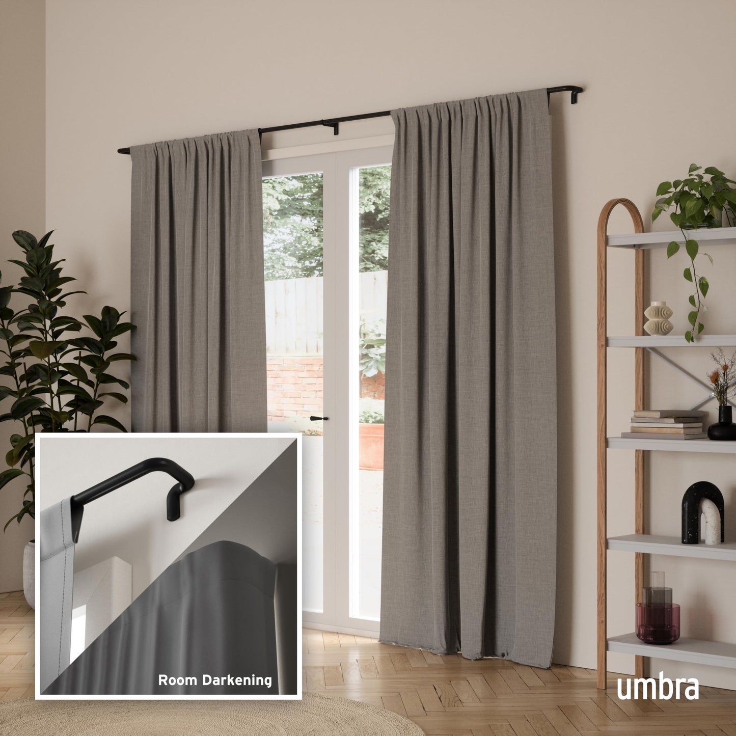 Umbra Twilight Curtain Rod Set – Wrap Around Design Ideal for Blackout or Room Darkening Panels, 30 to 84 Inches, Black Umbra