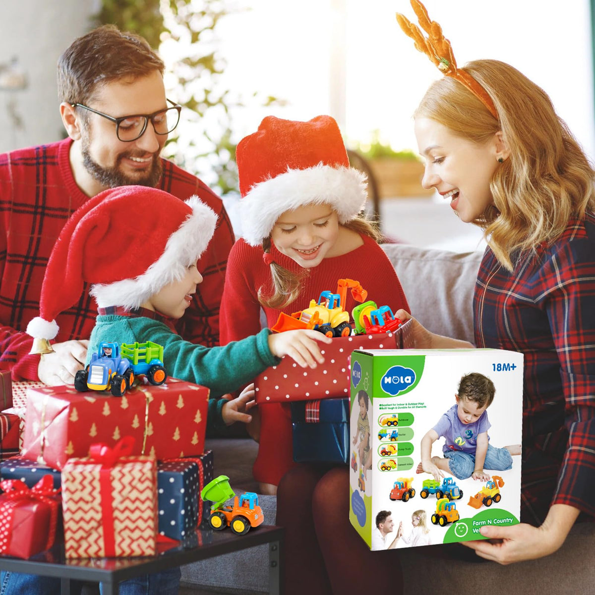 HOLA Toys for 1 2 Year Old Boys Birthday Gifts - 4 PCS Push and Go Trucks, 4WD Friction Power Car Toddler Toys Early Educational Baby Toy 12-18 Months Christmas Easter Stocking Stuffers 🍁 All In One Marketplace Canada