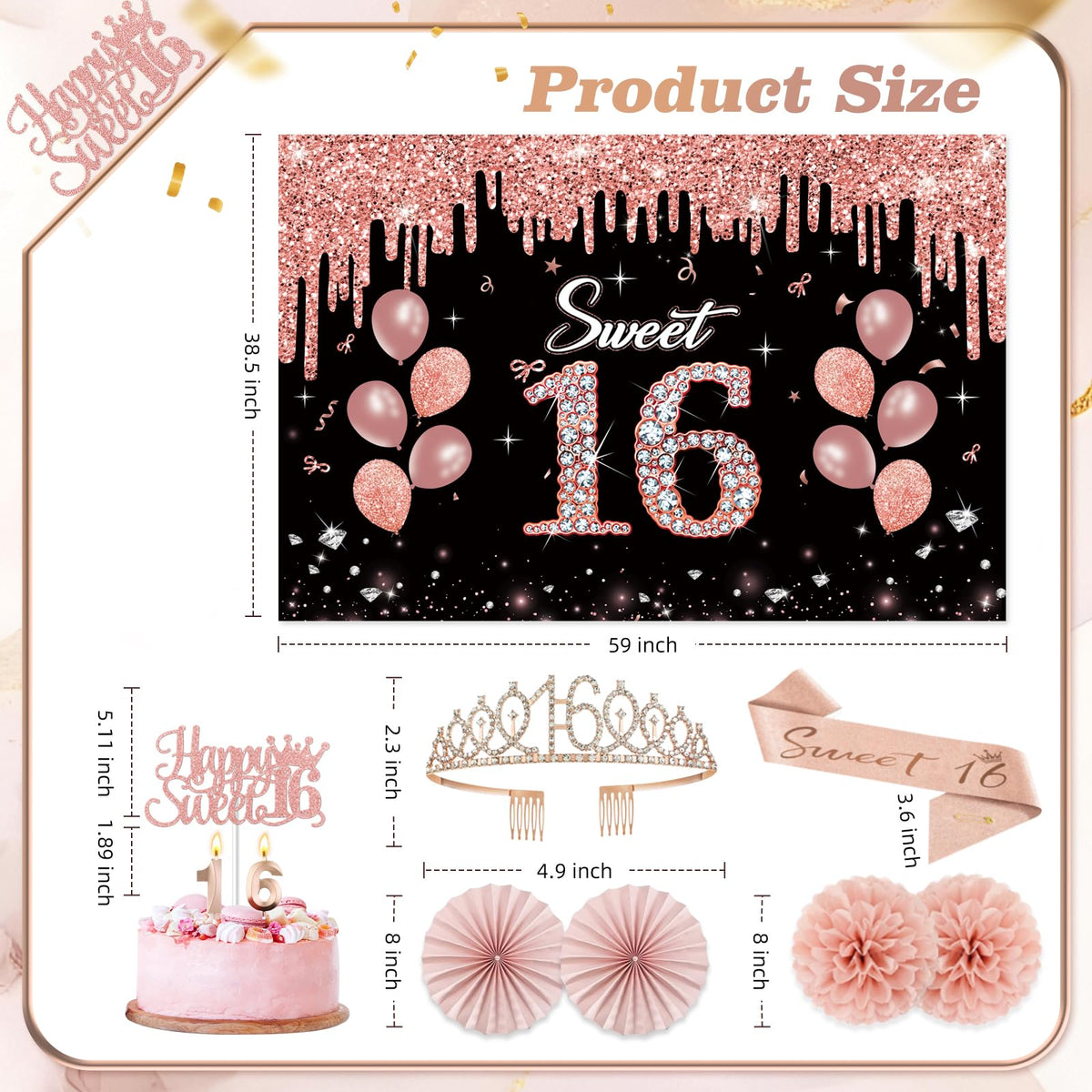 50Pcs Sweet 16 Birthday Party Decorations for Girls,Pre-Assembled Party Set 🍁 All In One Marketplace Canada