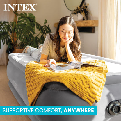 INTEX 67765ED Dura-Beam Deluxe Comfort Plush Air Mattress: Twin Size – Built-in Electric Pump – 13in Bed Height – 300lb Weight Capacity - Gray 🍁 All In One Marketplace Canada