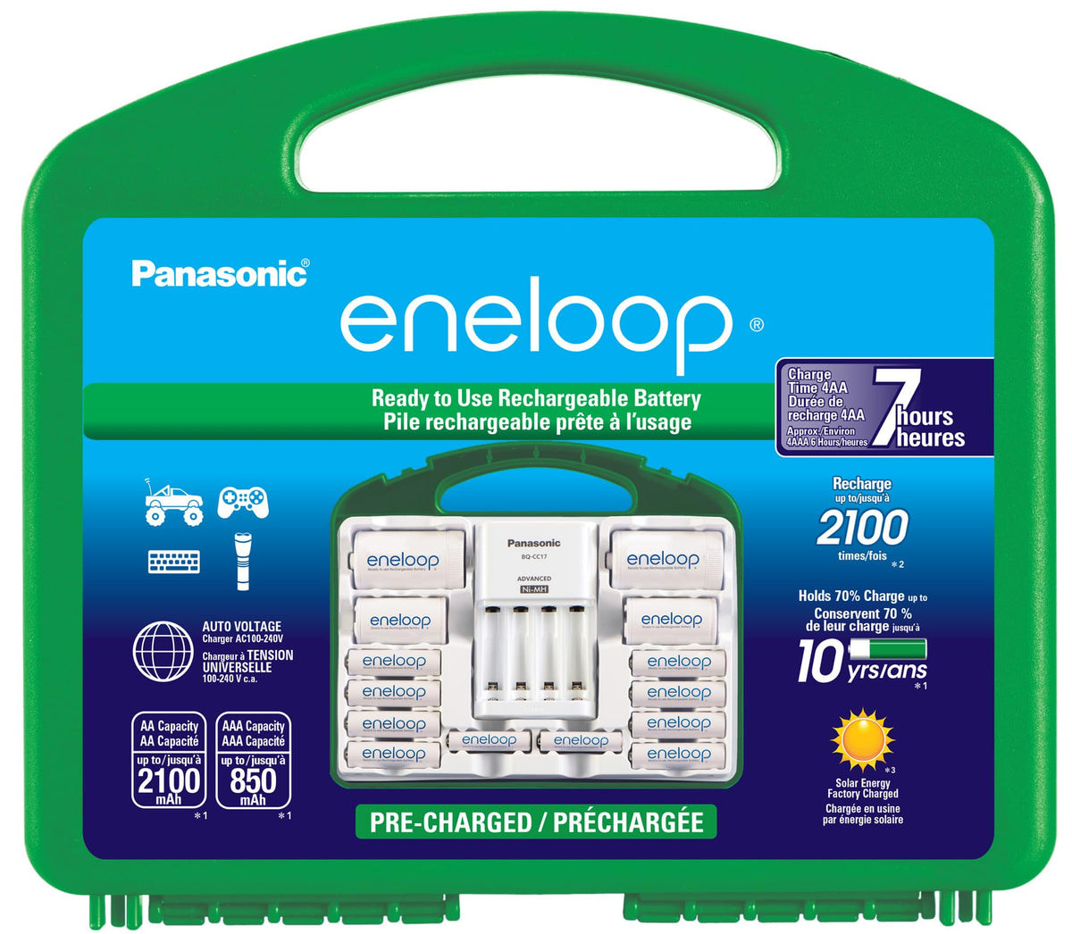 Panasonic KKJ17MCC82A KKJ17MCC82A Eneloop Power Pack, New 2100 Cycle, 8AA, 2AAA, 2 "C Spacers, 2 "D Spacers, Advanced Individual Battery Charger