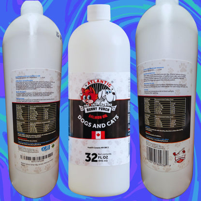 Bunny Punch Pure Atlantic Salmon Oil for Dogs & Cats - Liquid Food Topper - 32 oz - Available at All In One Marketplace Canada