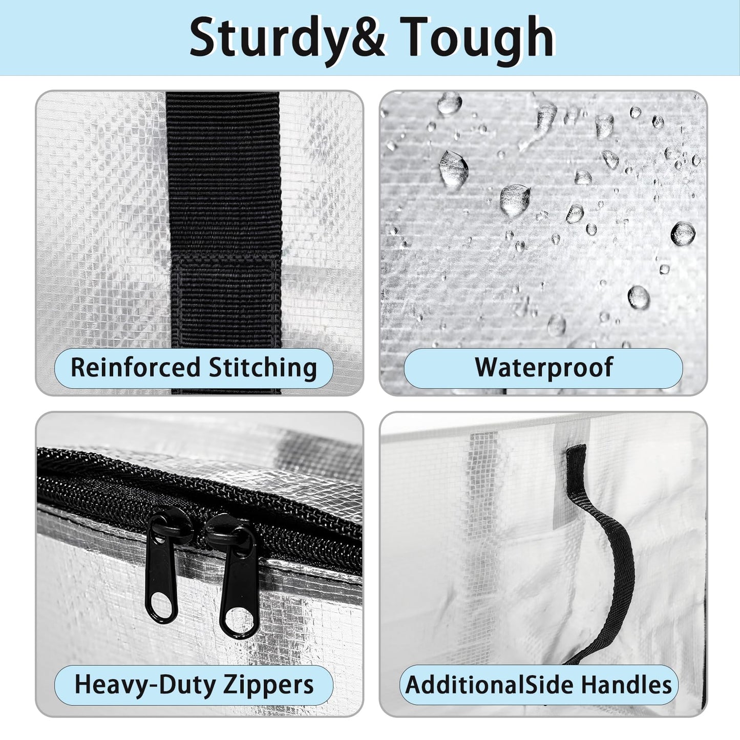8 Pack Extra Large Heavy Duty Moving Bags,Clear Large Storage Bags with Lids,Moving Boxes with Zippers & Reinforced Handles,Transparent Packing Bags for College Dorm,Traveling,Christmas Decorations - Available at All In One Marketplace Canada