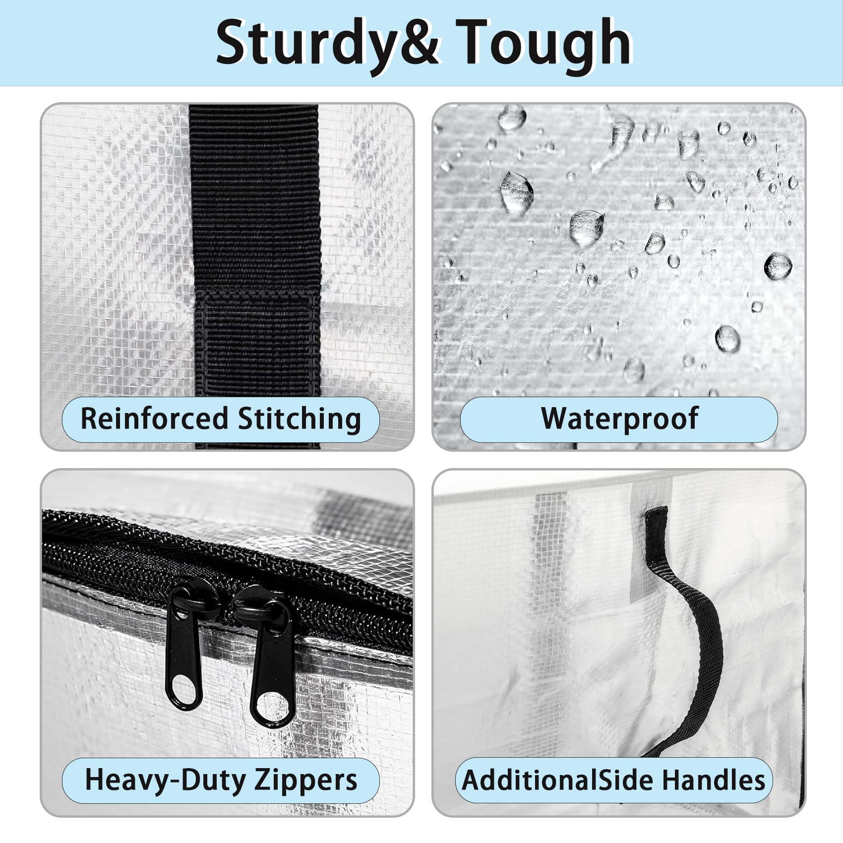 8 Pack Extra Large Heavy Duty Moving Bags,Clear Large Storage Bags with Lids,Moving Boxes with Zippers & Reinforced Handles,Transparent Packing Bags for College Dorm,Traveling,Christmas Decorations - Available at All In One Marketplace Canada