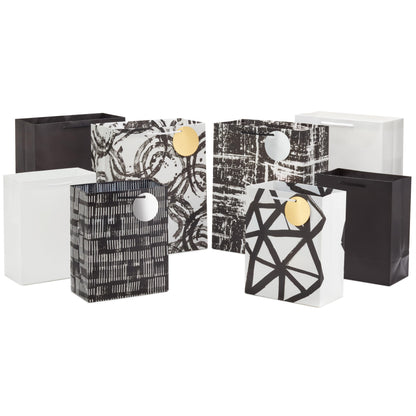 Hallmark Assorted Black and White Gift Bags (8 Bags: 4 Medium 9", 4 Large 13") for Weddings, Graduations, Retirements, Valentine's Day, Halloween