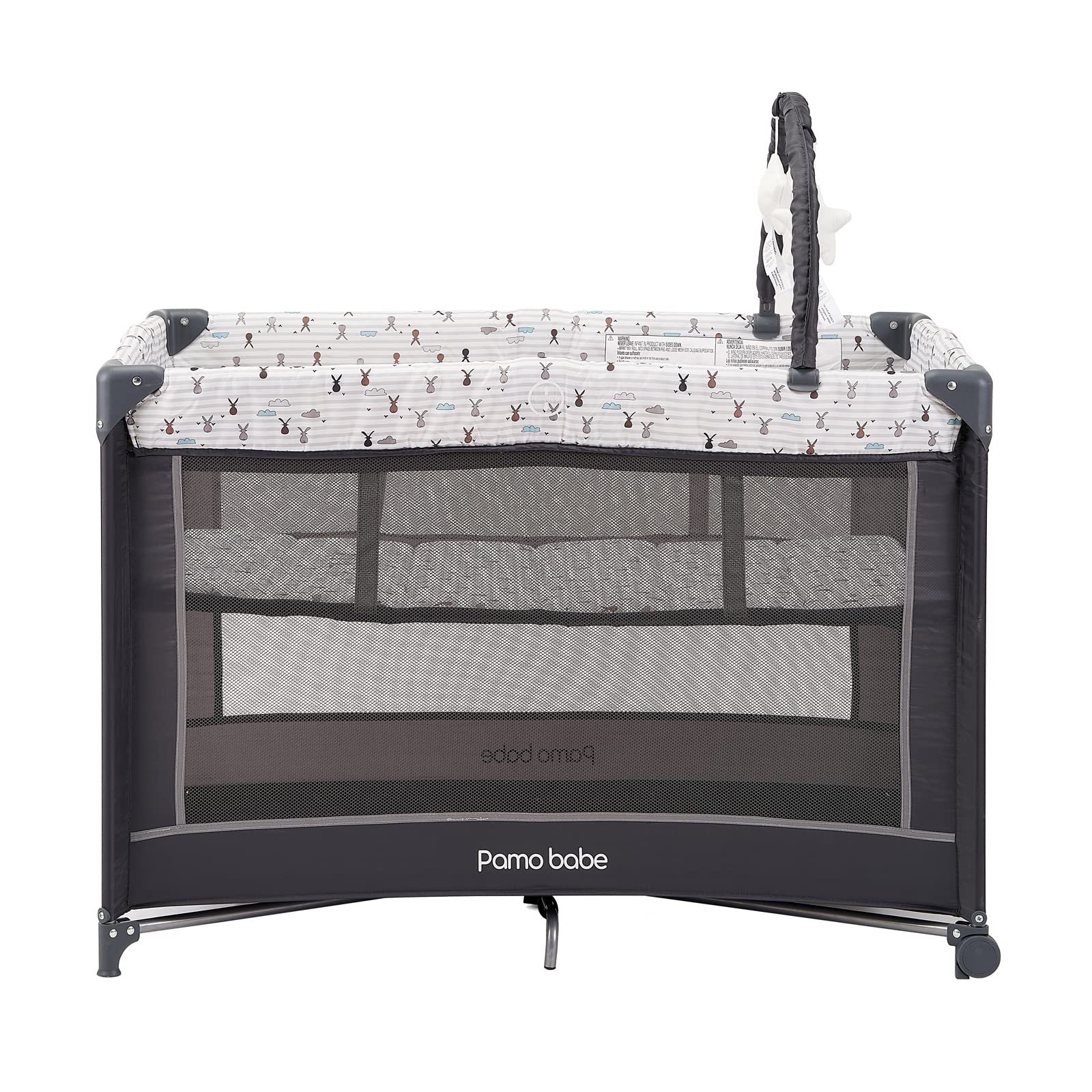 Pamo Babe Portable Baby Playpen, Lightweight Travel Playard with Mattress and Wheels (Rabbit) - Available at All In One Marketplace Canada