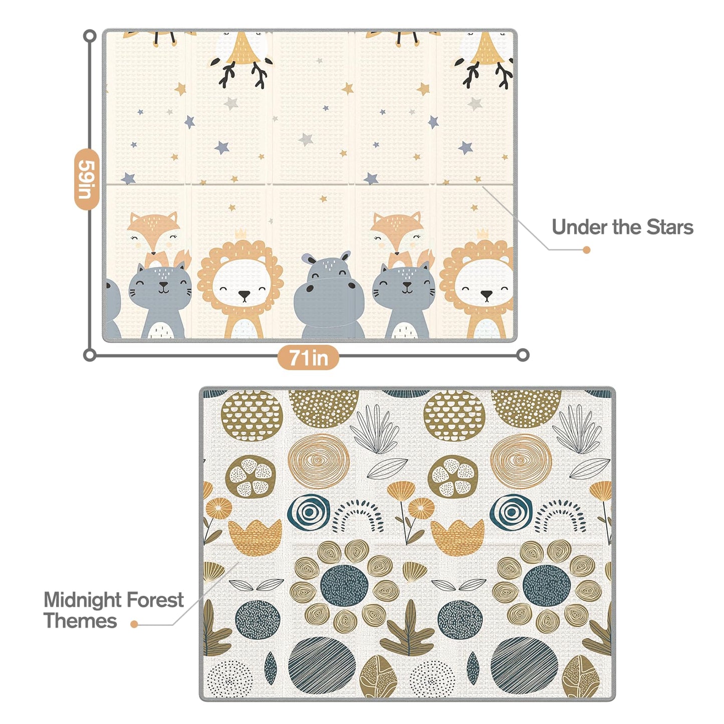 mloong Baby Play Mat, 71x59x0.4 Large Thick Playmat, Folding Portable Waterproof Reversible Double-Sided Crawling Mat, Baby Floor Mat for Infants and Toddlers, Easy to Clean (71x59x0.4in-Star)