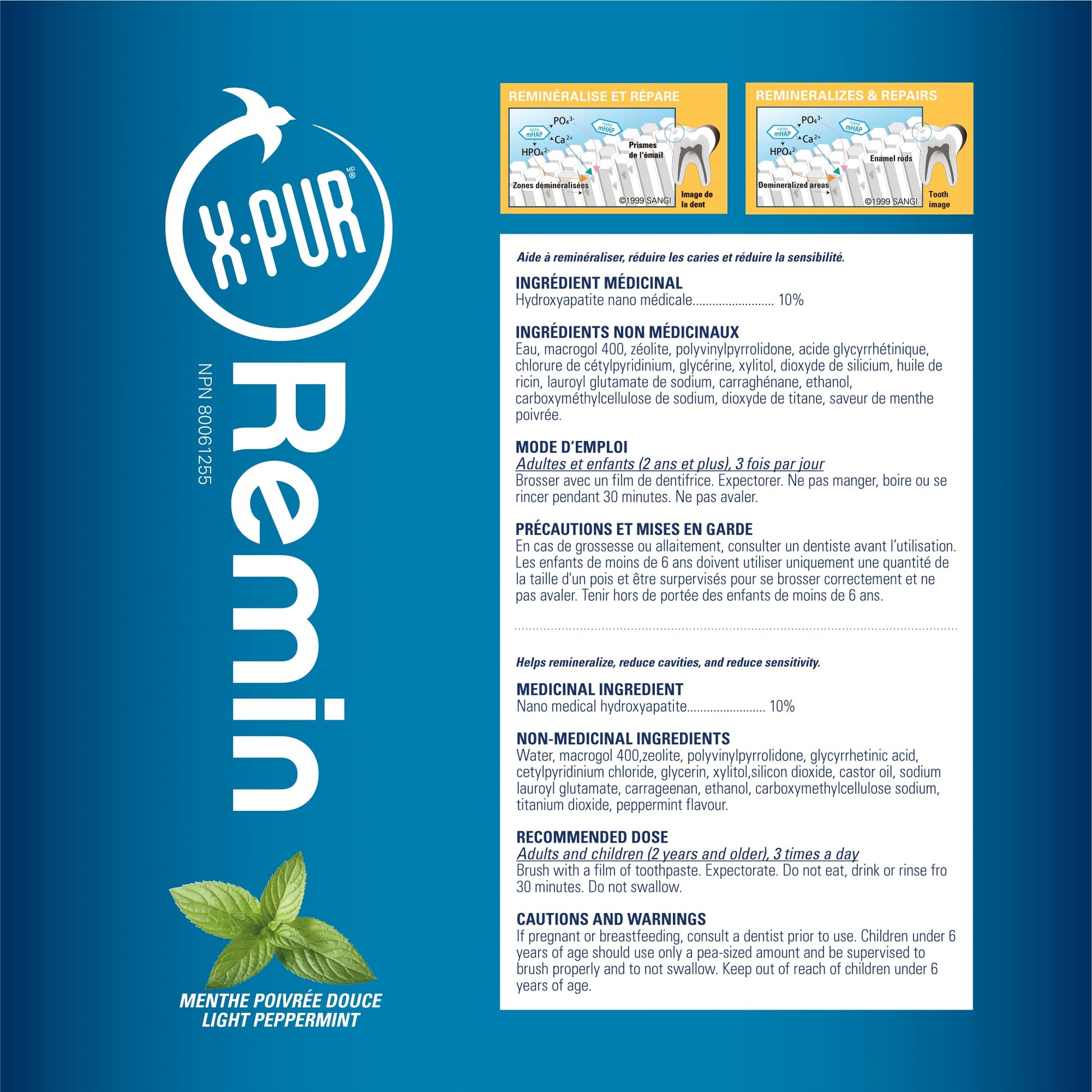 X-PUR Remin Fluoride-Free Toothpaste – Enamel Remineralization & Sensitivity Relief with Nano Hydroxyapatite & Natural Xylitol – Fights Dry Mouth & Gingivitis – 70g Tube - Available at All In One Marketplace Canada