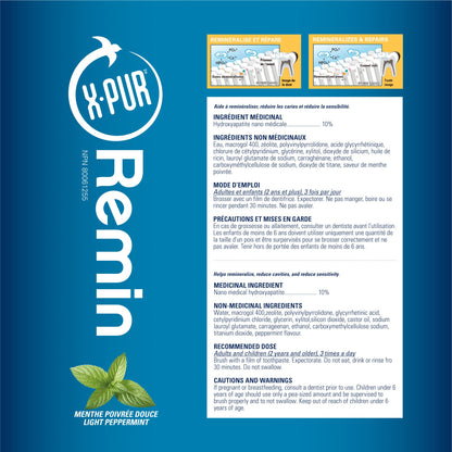 X-PUR Remin Fluoride-Free Toothpaste – Enamel Remineralization & Sensitivity Relief with Nano Hydroxyapatite & Natural Xylitol – Fights Dry Mouth & Gingivitis – 70g Tube - Available at All In One Marketplace Canada
