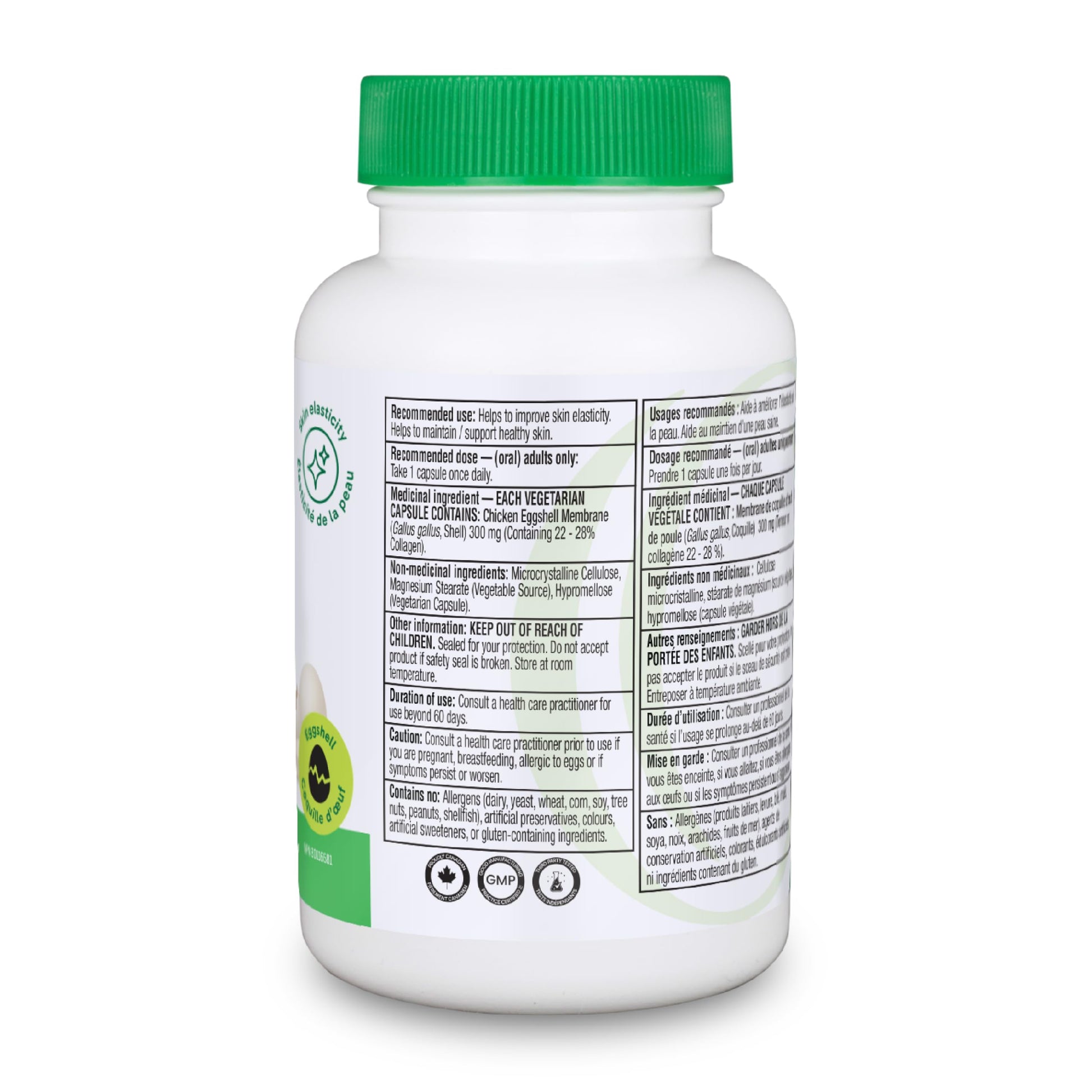 Organika Canadian-Made Vegetarian Collagen - Sourced From Natural Eggshell Membrane | For Healthier Skin, Hair, Nails and Joints - 60vcaps Organika