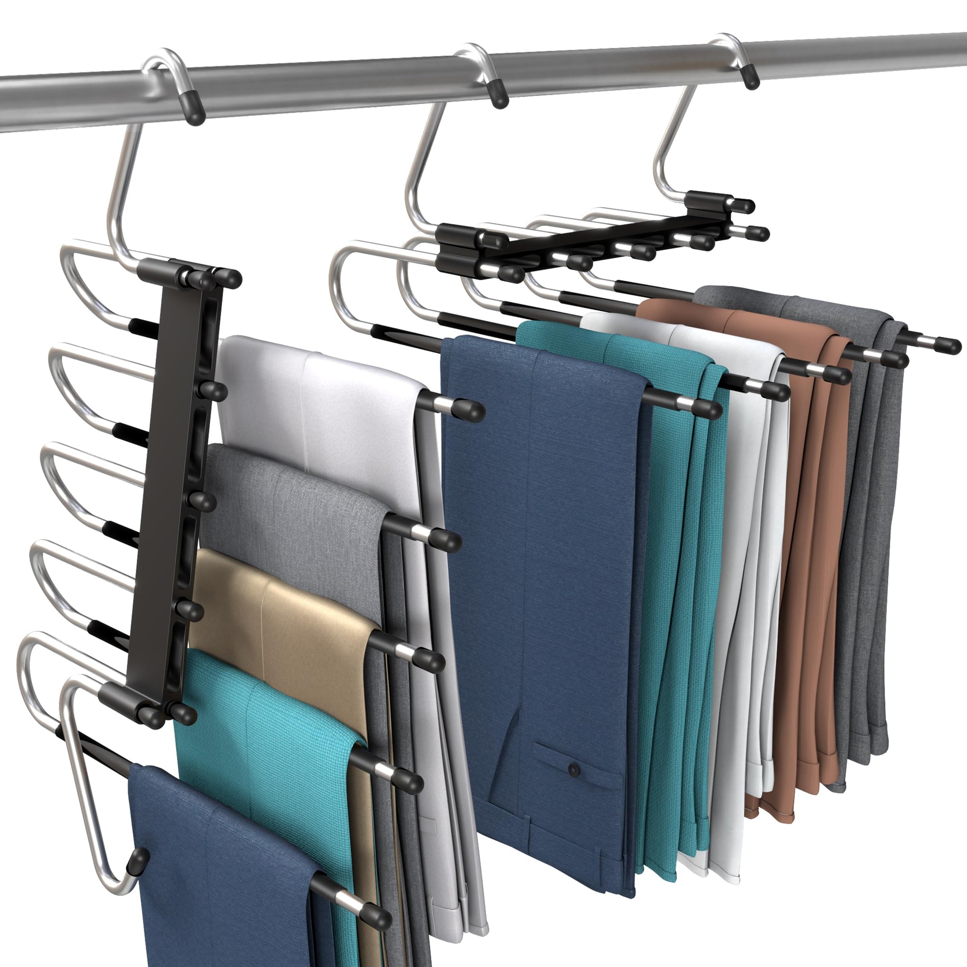 Utopia Home 2 Pack Pants Hangers Space Saving - Clothes Hanger with Stainless Steel Hook & Anti-Slip Design - Closet Organizer for Jeans, Trousers, Skirts, Scarf & Slacks (Black) - Available at All In One Marketplace Canada