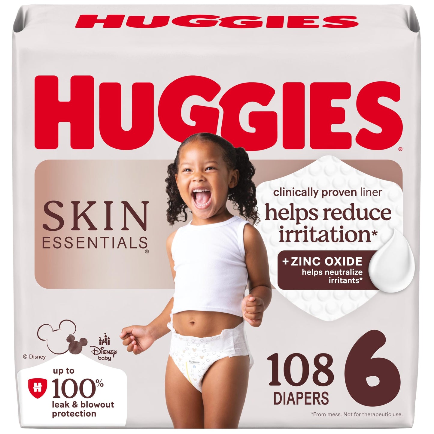 Huggies Size 6 Diapers, Skin Essentials Baby Diapers, Size 6 (35+ lbs), 108 Count (2 Packs of 54), Packaging May Vary